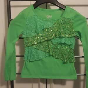 Justice green long sleeve with lace and sequins